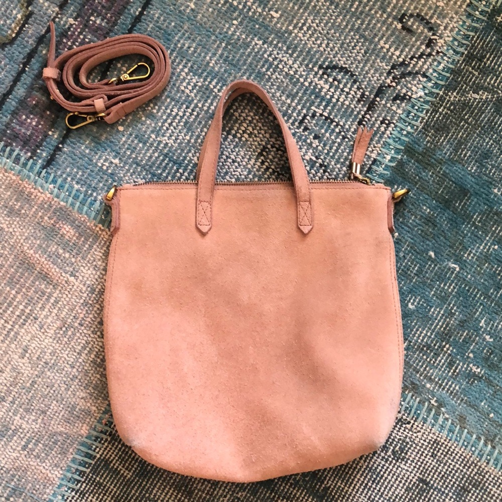 MADEWELL Zip top Medium transport suede crossbody tote in Dusty Rose GUC